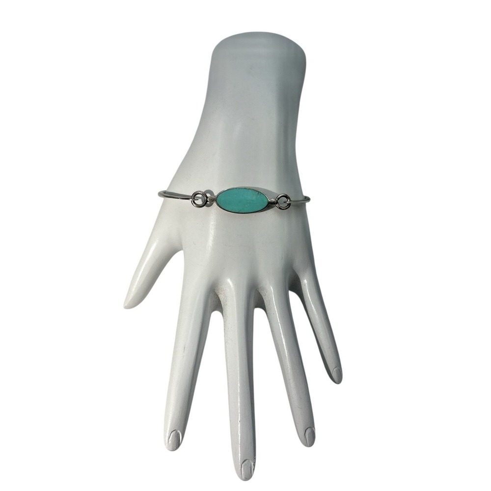 Vintage signed BOMA Sterling‎ Silver 925 Turquoise Inlay hook clasp Bracelet